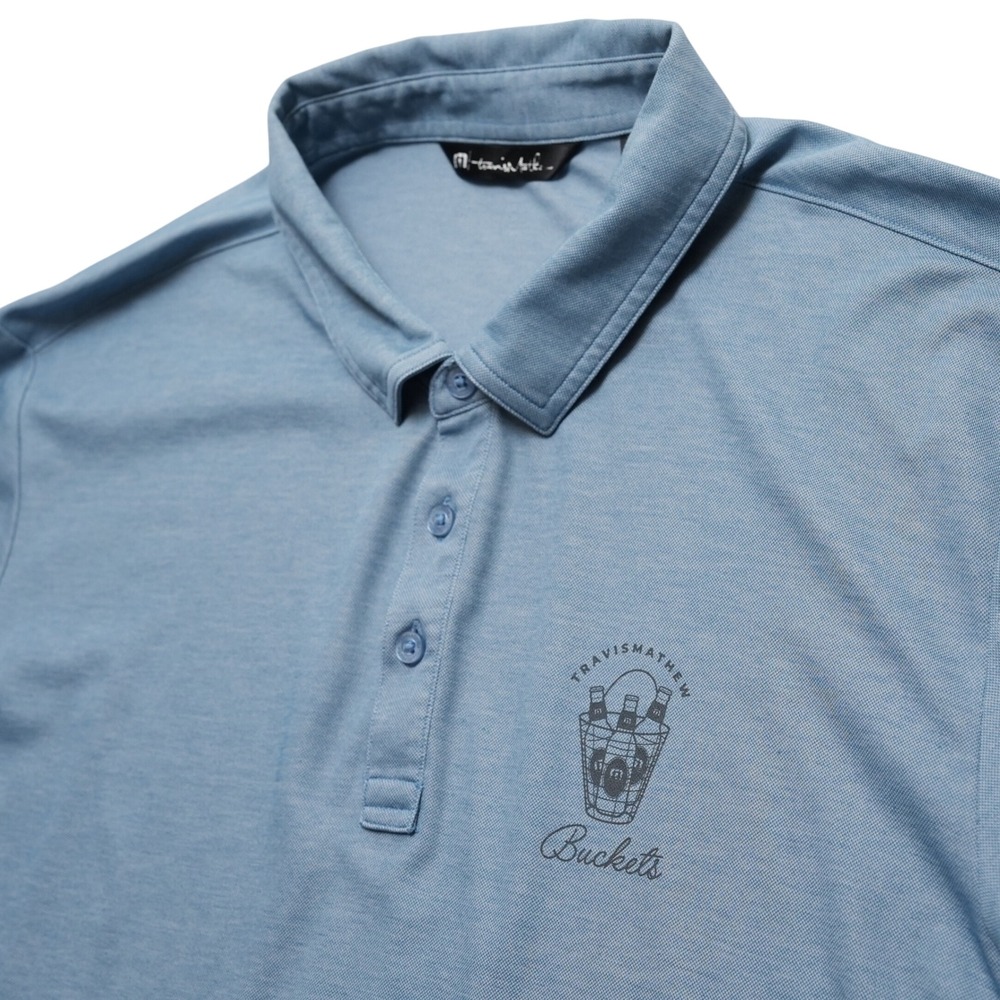 Travis Mathew Golf Polo Shirt Men XXL Blue Buckets Kaanapali Pima Cotton‎ Blend